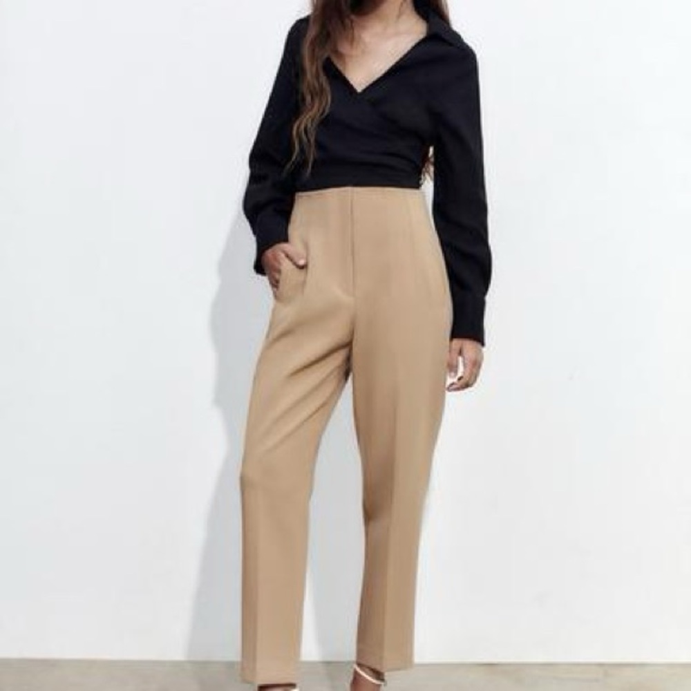 NWT Zara Pants with a High Waist-Taupe Brown Size L